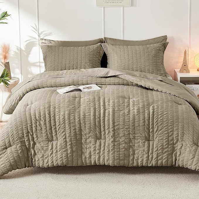 HYMOKEGE Linen Twin XL Comforter Set Seersucker 5 Pieces, All Season Luxury Bed - Image 9