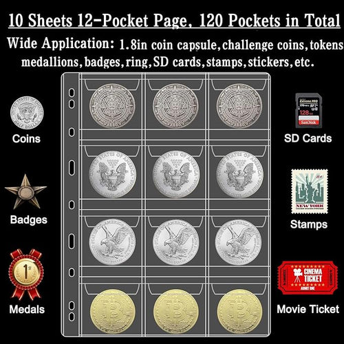 10 Sheets Coin Collection Pages, Coins Pocket Page - Image 2