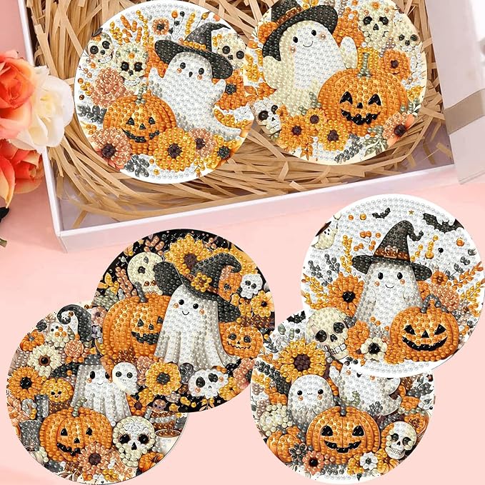 8 Pack Halloween Diamond Art Coasters, Ghost Diamond Painting Coasters Kits | - Image 7