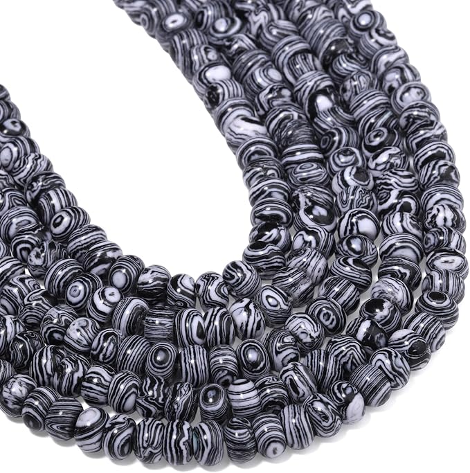 Songxi 5x8mm Natural Black and White Peacock Stone Rondelle Beads, Gemstone - Image 7