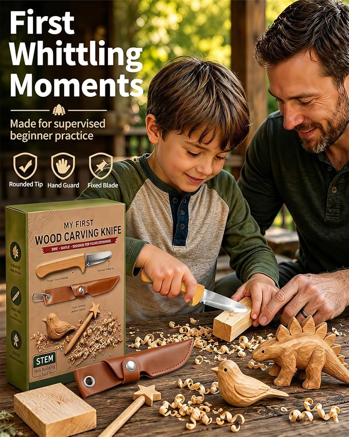 Whittling Knife for Kids, Safe Beginner Rounded Tip Wood Carving Knife for Boys - Image 2