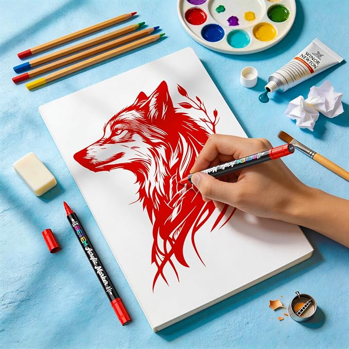 Betem Dual Tip Acrylic Paint Pens, 2 Red Paint Markers - Image 6