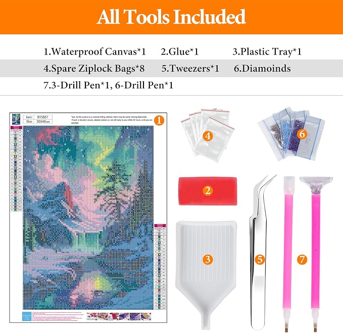 Offito Aurora Diamond Art Kits for Adults, 5D Snowy Mountains Lake Diamond - Image 5