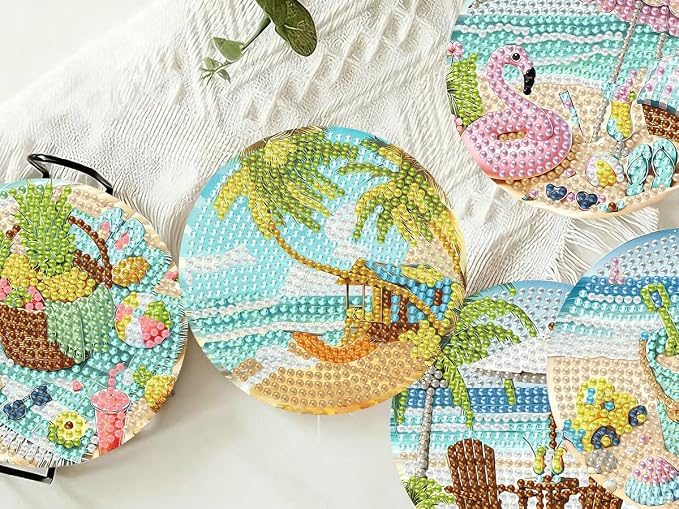 Benjenes 8 PCS Diamond Art Coasters Kits Beach Diamond Painting Coaster | - Image 8