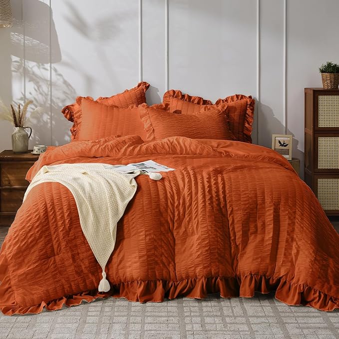 JOLLYVOGUE King Comforter Set, 3 Pieces Seersucker Comforters King Size by JOLLYVOGUE