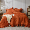JOLLYVOGUE Burnt Orange Comforter Full Size, 3 Pieces Seersucker Lightweight by JOLLYVOGUE