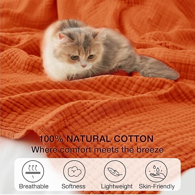 100% Cotton Muslin Blanket Twin 66" x 90", 6 Layers Breathable and Lightweight - Image 5