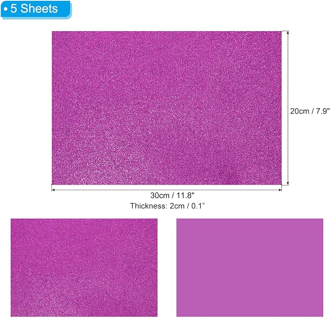 PATIKIL Purple Shiny EVA Glitter Foam Sheet 11.8 x 7.9 Inch 2mm Thick Sparkle - Image 2