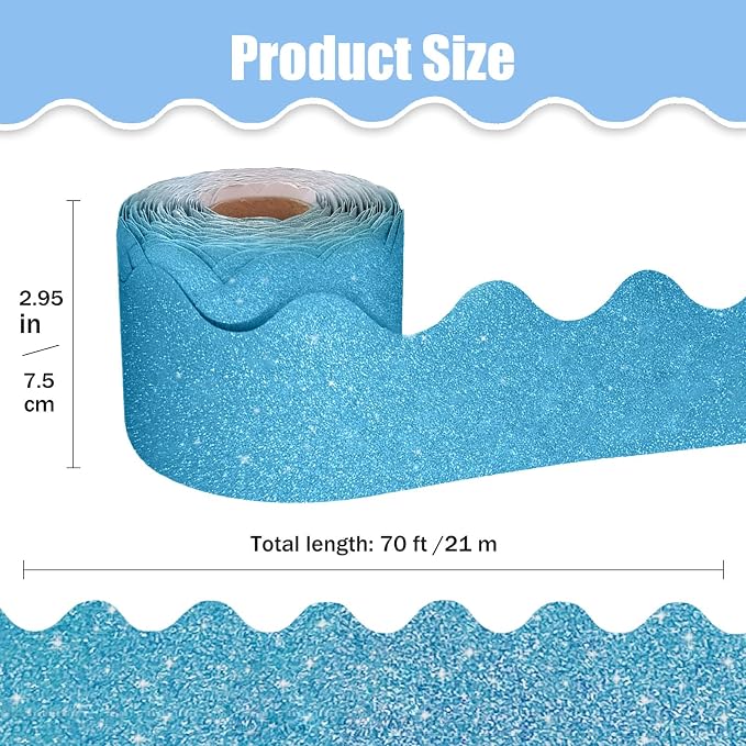 70Ft Shine Blue Bulletin Board Borders，Scalloped Poster Boards Decorations Trim - Image 2