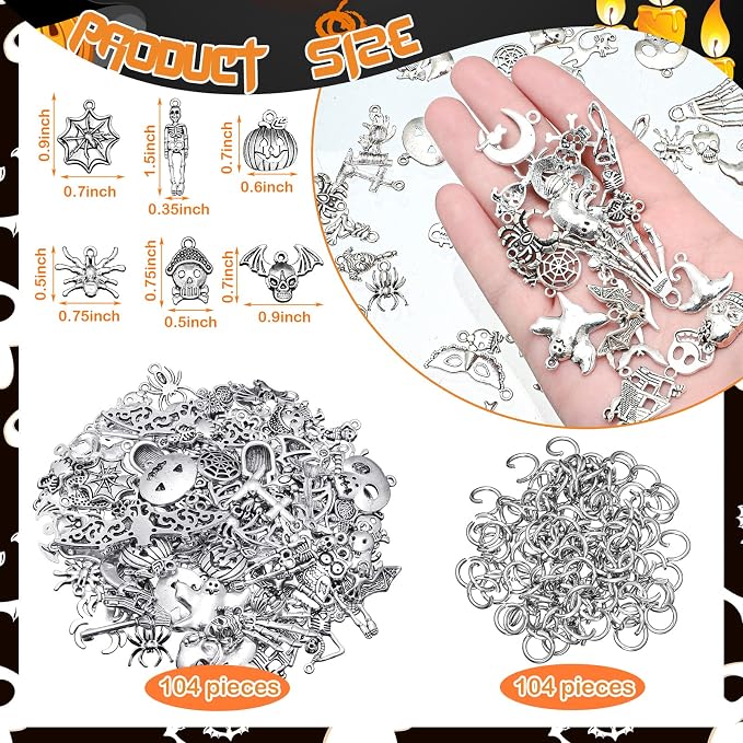 Tudomro 104 Halloween Charms Pendants Antique Silver Pendants Halloween Jewelry - Image 3