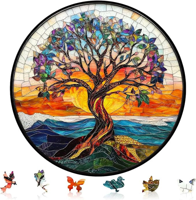 Bodhipnjoy Wooden Puzzles for Adults 500 Pieces, Stained Glass Tree of Life by BODHIPNJOY
