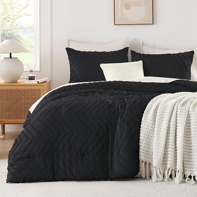 Andency Black Comforter Full Size, Boho Soft Fluffy Warm Lightweight Bedding by Andency