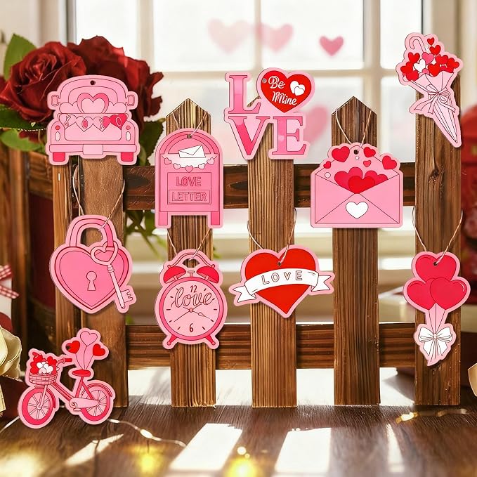 80PCS Wooden Heart Ornaments to Paint Valentine's Day Craft, 10 Styles DIY - Image 3