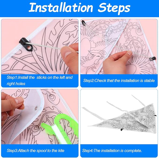 20 Pack DIY Coloring Kite Kit for Kids Pre-Printed Cartoon Animal Pattern Kites - Image 3