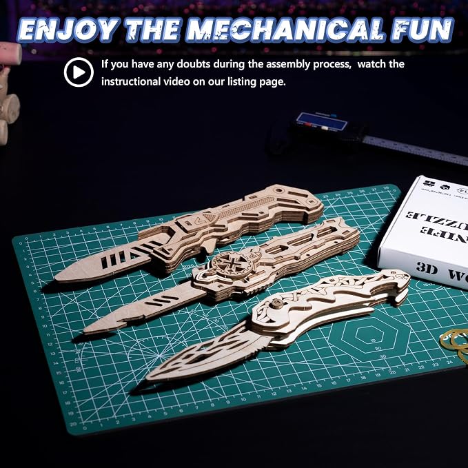 3D Wooden Puzzle for Adults: 3-in-1 DIY Wooden Puzzles Knife Kit - Image 4