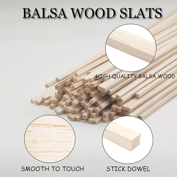 120Pcs Balsa Wood Sticks, Wood Strips Balsa Square Wooden Dowels Hardwood - Image 3