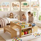 Kids Table and Bench Set, Montessori Kids Table and Chair Set, Indoor Wooden - Image 5
