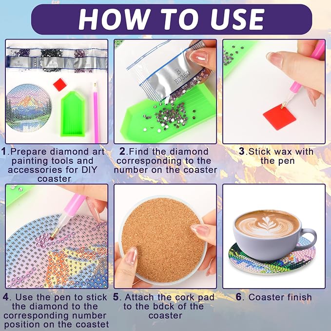 UPINS 8 Pcs Diamond Art Painting Coasters - Image 3