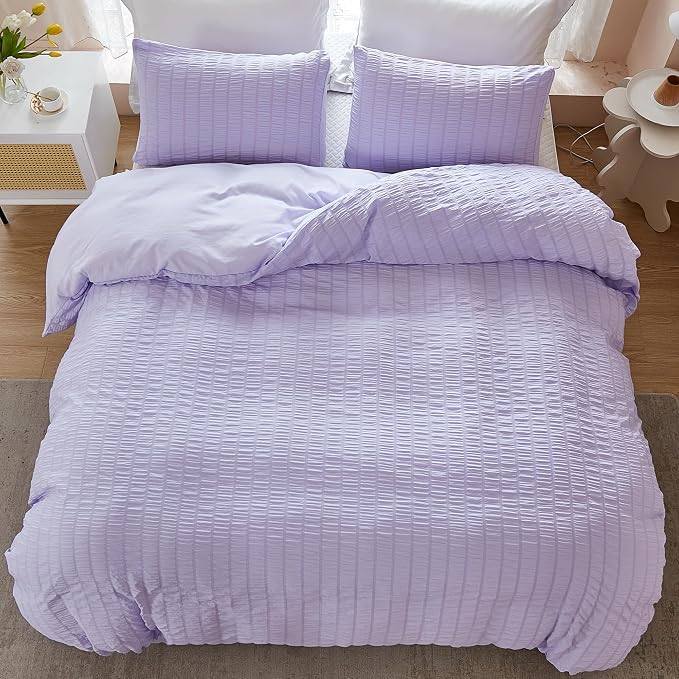 AveLom Lavender Purple Seersucker Duvet Cover Set Full, 3 Pieces, Ultra Soft - Image 7