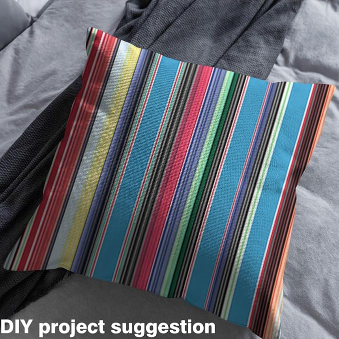 Mexican Serape Turquoise Fabric by The Yard, Watercolor Colorful Stripes - Image 3