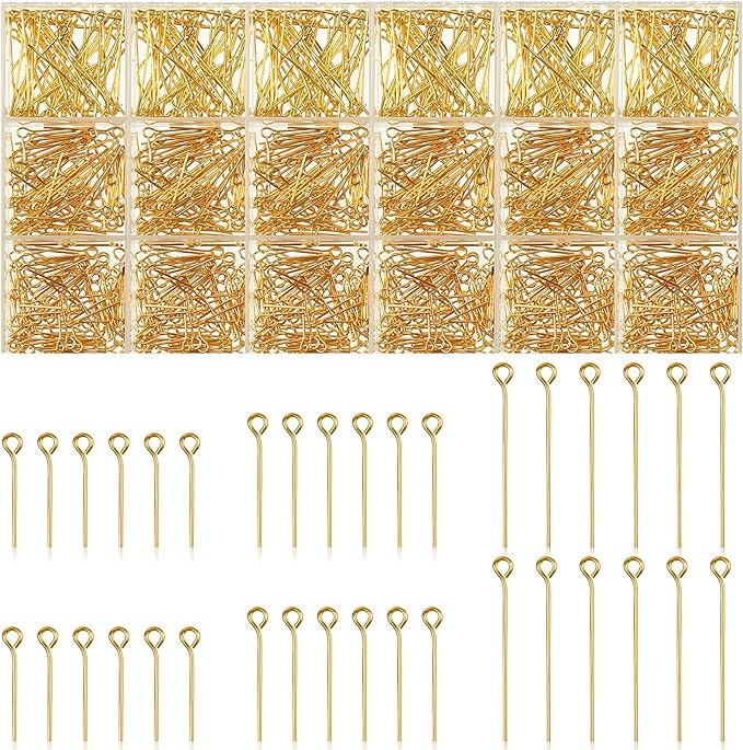 Junkin 1400 Pcs Eye Pins Mix Jewelry Findings 0.63 * 0.79 * 1.18 in Open Eye by Junkin