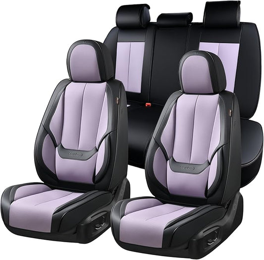Coverado Car Seat Covers Full Set, Car Seat Protector Waterproof, Nappa Leather Car Seat Cushion, Seat Covers for Cars, Front Seats and Back Universal Fit for Most Cars