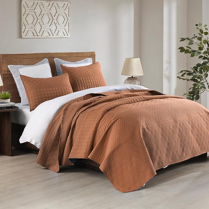 HORIMOTE HOME Burnt Orange King Size Quilt Set - Image 4