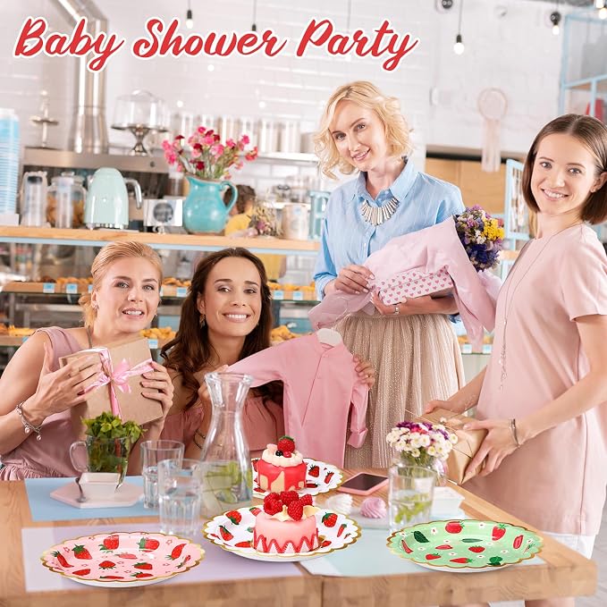 Funnymoom 60 Pcs Strawberry Party Plates Berry First Birthday Disposable Flower - Image 4