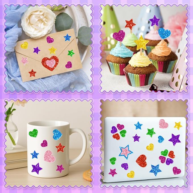 1000PCS Glitter Foam Stickers, Colorful Heart & Star Stickers, Self-Adhesive - Image 8