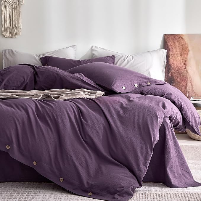 JELLYMONI 100% Washed Cotton Duvet Cover King – Soft, Breathable Linen-Look by JELLYMONI