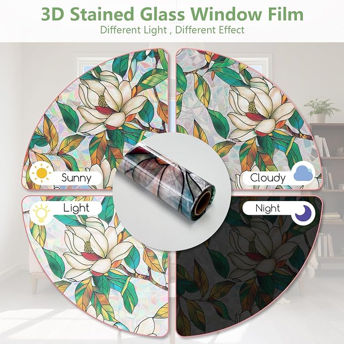 Kromapolis Window Privacy Film, Stained Glass Sticker Floral Window Clings - Image 7