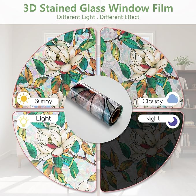 Kromapolis Window Privacy Film, Stained Glass Sticker Floral Window Clings - Image 7
