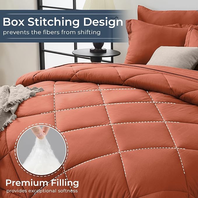 HEVUMYI Burnt Orange Twin Comforter Set - Image 4