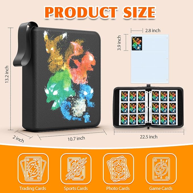 9 Pocket Card Binder, Collectible Trading Card Album, Leather Zipper Holder | - Image 2