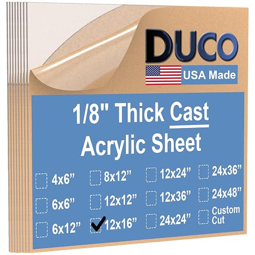Duco Clear Cast Acrylic Sheets 1/8" Thick 12" x 16" by DucoPlasticsSupply