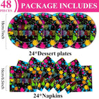 48Pcs Neon Glow in the Dark Paper Plates and Napkins Neon Birthday Party - Image 2