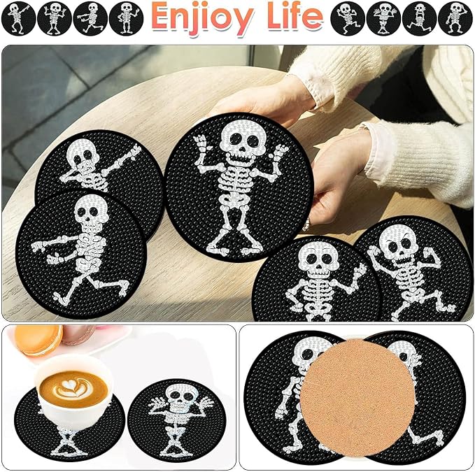 ijbnhd 8 PCS Skull Diamond Art Coasters 4X4inch | Skull Diamond Painting - Image 2