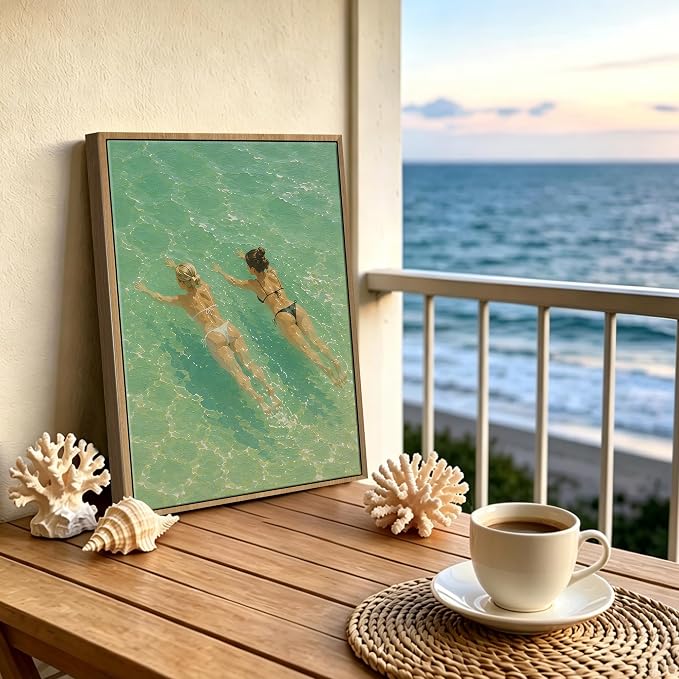 HomeifHue Summer Coastal Swimmers Canvas Print Two Women Swimming in Turquoise - Image 2