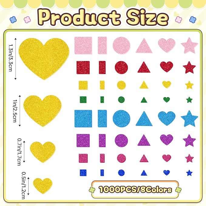 1000Pcs Glitter Foam Stickers, Colorful Self Adhesive Geometric Foam Stickers - Image 2