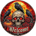 Skull Raven Halloween Metal Tin Sign Round Wall Decor Red Eyes Blood Moon Rose by Unknown