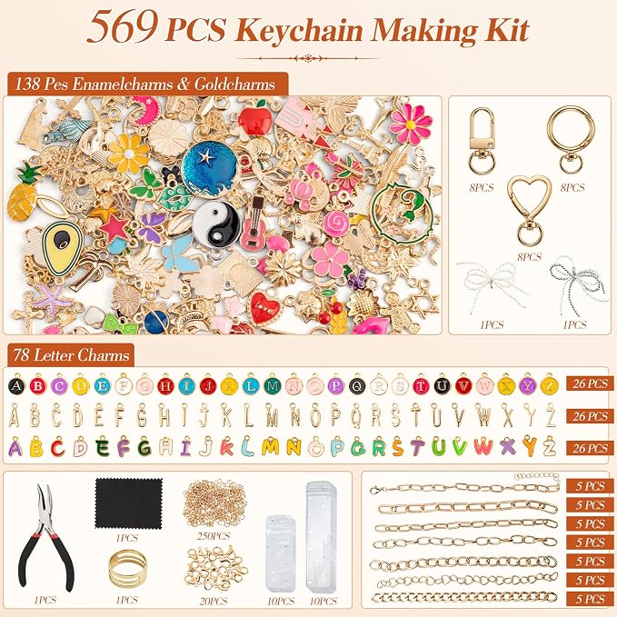 569Pcs Charms Lip Gloss Keychain Making Kit, Bracelet Making Kit, DIY Bag Charm - Image 2