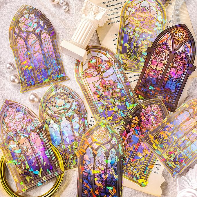 Holographic Transparent Glitter Stickers, 40 Pieces Window Frame Scrapbook Junk by SKIONCE