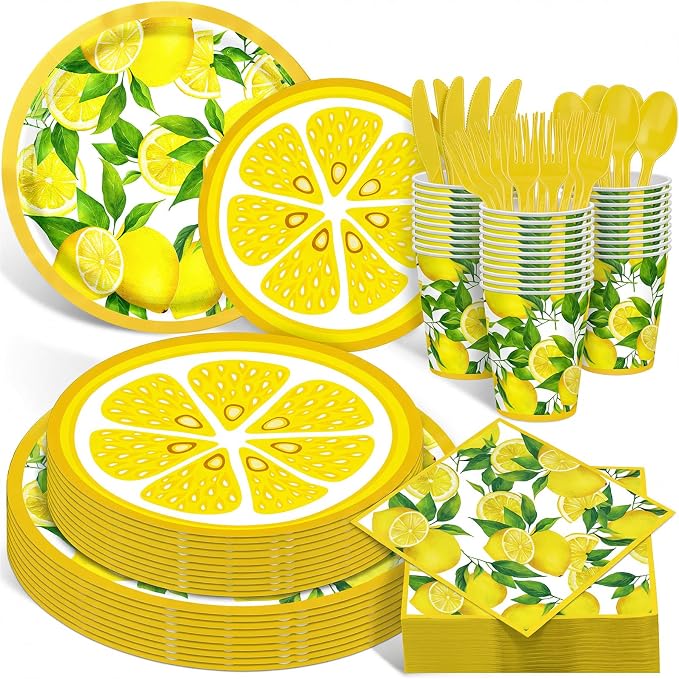 Pickmesh 400 Pcs Lemon Party Supplies Summer Fruit Disposable Plates Napkins by Pickmesh