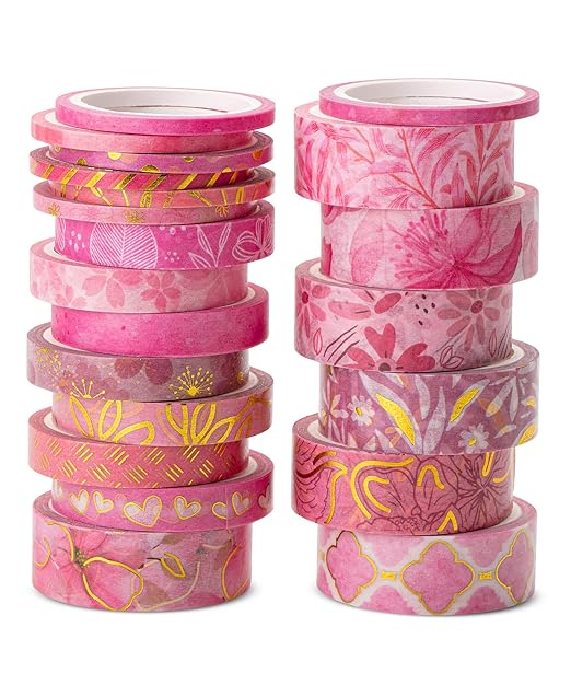 Mr. Pen- Washi Tape Set, 21 Rolls, Floral Pink | 5.5 Yards/Roll, Washi Tape by MrPen