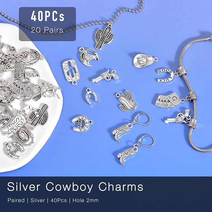 Western Cowboy & Cowgirl Charms, Boot Gun Hat Horse Cactus Trinkets - Image 2