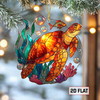 2D Flat Faux Stained Glass Turtle Acrylic Christmas Ornament, Sea Turtle - Image 2
