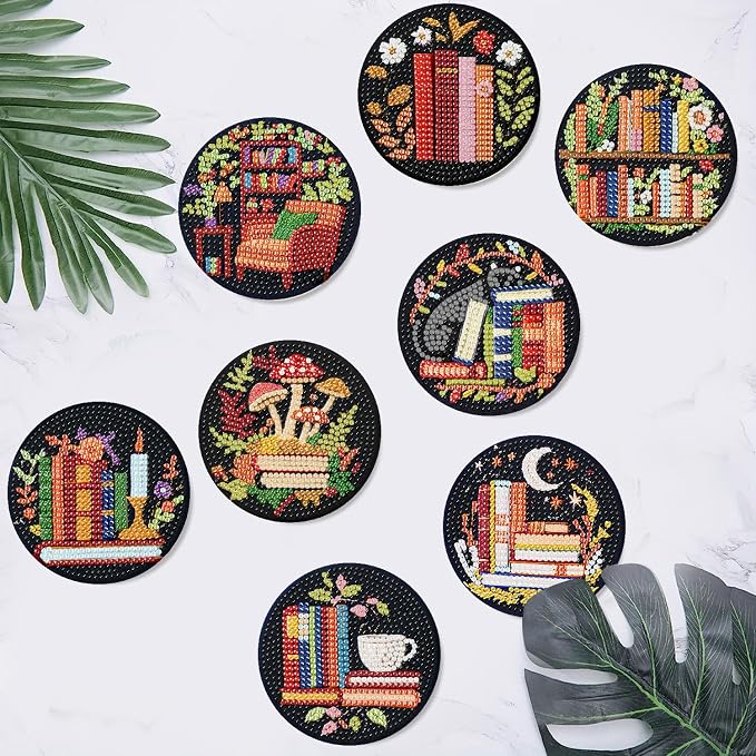 8 Pcs Bookshelf Diamond Art Coasters Kit - Image 5