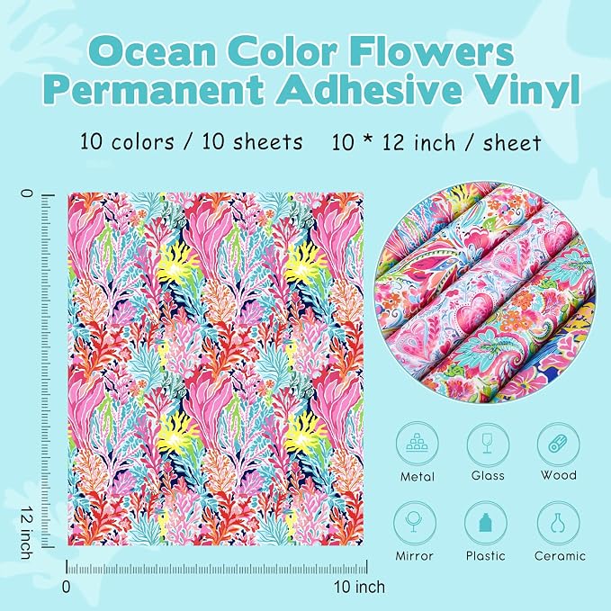 Tintnut Watercolor Floral Permanent Vinyl Adhesive Vinyl 10 Sheets 12x10in | - Image 2