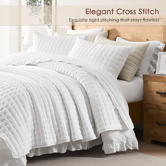 WDCOZY White King Size Quilt Bedding Sets - Image 3