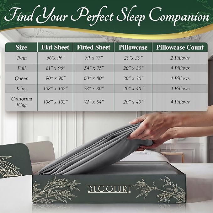 DECOLURE 100% Viscose Derived from Bamboo Sheets Twin Size - Image 8